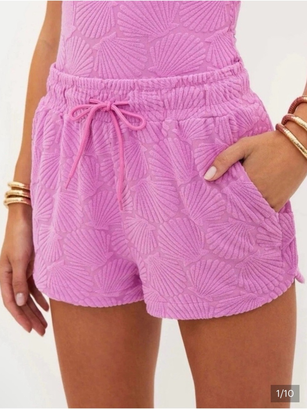 Beach Riot Pink Textured Terry Cloth Shell-Pattern Women’s Lounge Shorts
